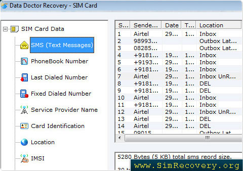 Sim card recovery utility retrieves SMS (read or unread), phone book numbers