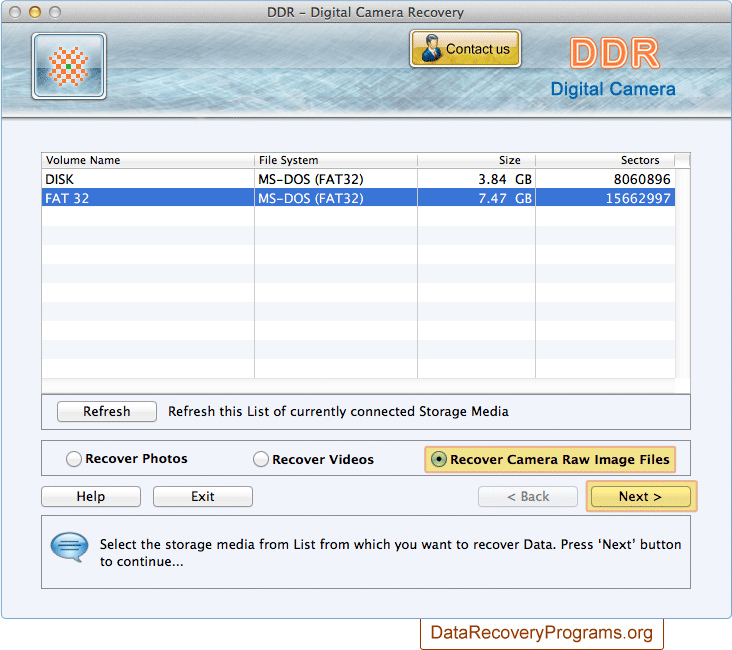 Select the storage media Select the storage media