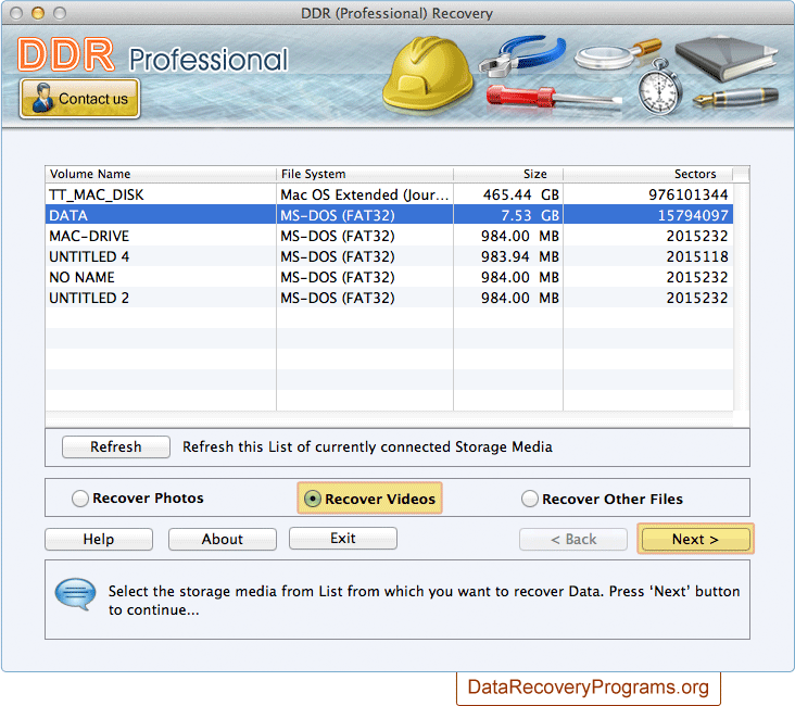Select the storage media Select the storage media